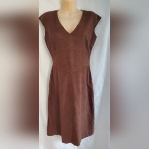 BCBGMaxAzria Brown Sleeveless V-Neck Faux Suede Sheath Dress Side Zipper Size S